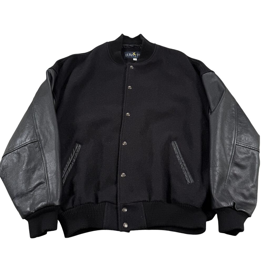 Luna Pier Varsity Jacket XXL Black Wool Leather Made in Canada Bomber Vintage